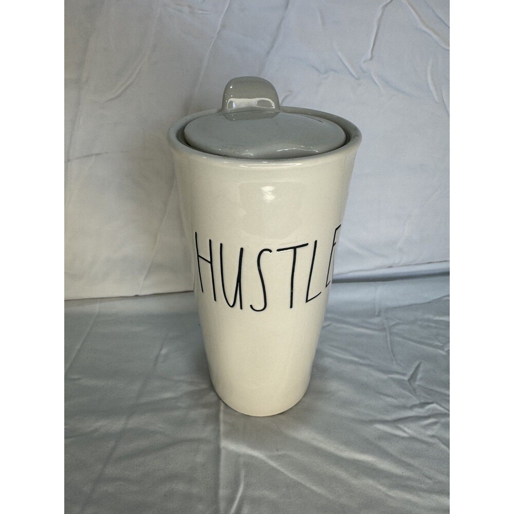 Rae Dunn HUSTLE Travel Mug Artisan Collection Engraved Ceramic Cup 12 fl oz